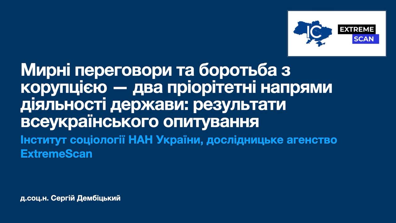 Мирні переговори та боротьба з корупцією — два пріорітетні напрями діяльності держави: результати всеукраїнського опитування